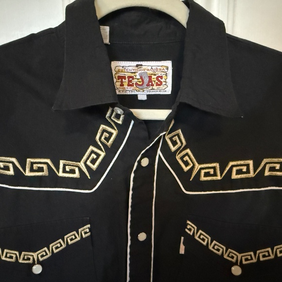 Vintage Tejas Western Snap Shirt – Black with Gold Embroidery - Picture 1 of 2